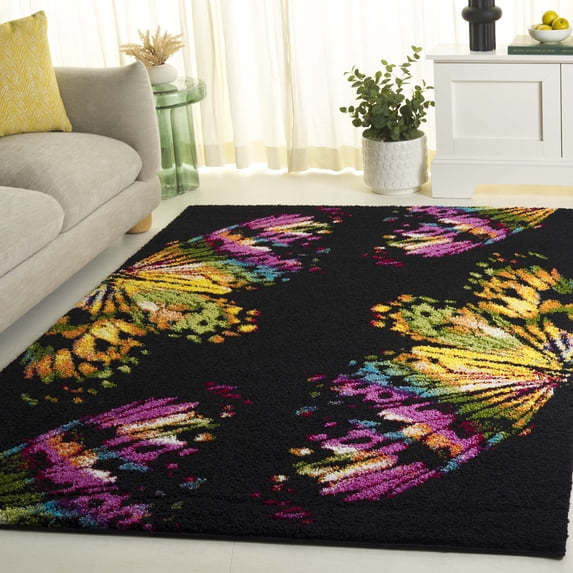 Safavieh Fiesta Augustin Floral Shag Area Rug, Black/Yellow, 4' x 6'