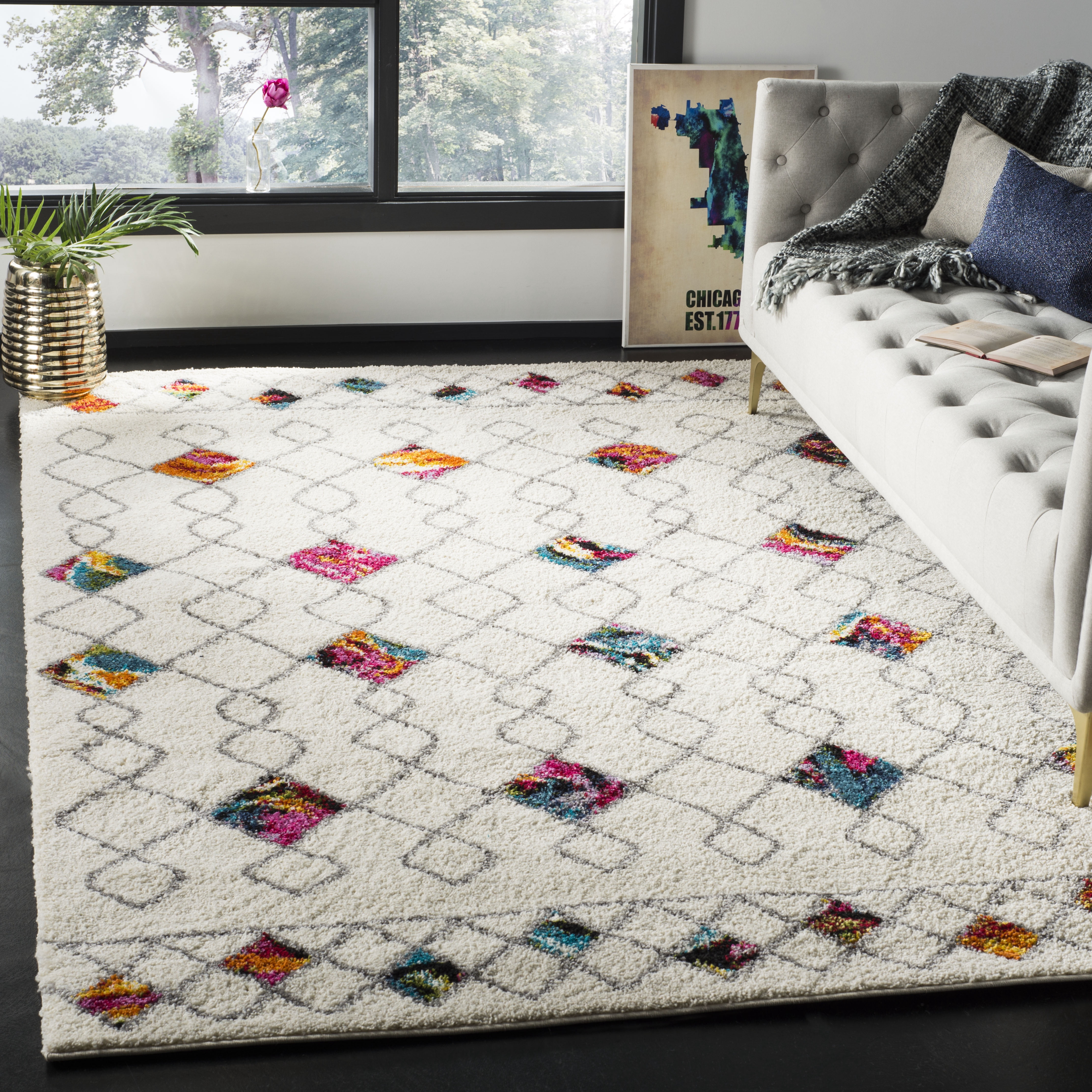 Safavieh Fiesta Azura Geometric Shag Area Rug, Cream/Multi, 9' x 12'