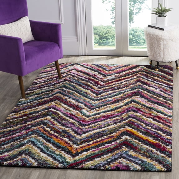 Safavieh Fiesta Elijah Chevron Shag Area Rug, Multi, 6'7" x 9'2"