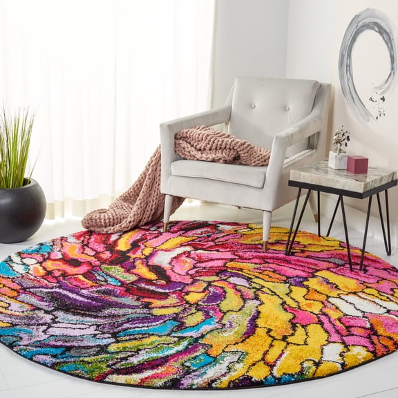 Safavieh Fiesta Stamen Abstract Shag Area Rug, Multi, 6'7" x 6'7" Round