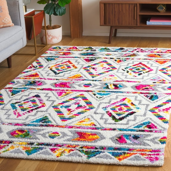 Safavieh Fiesta Shag Geometric Shag Area Rug, Cream/Multi, 6'7" x 9'2"