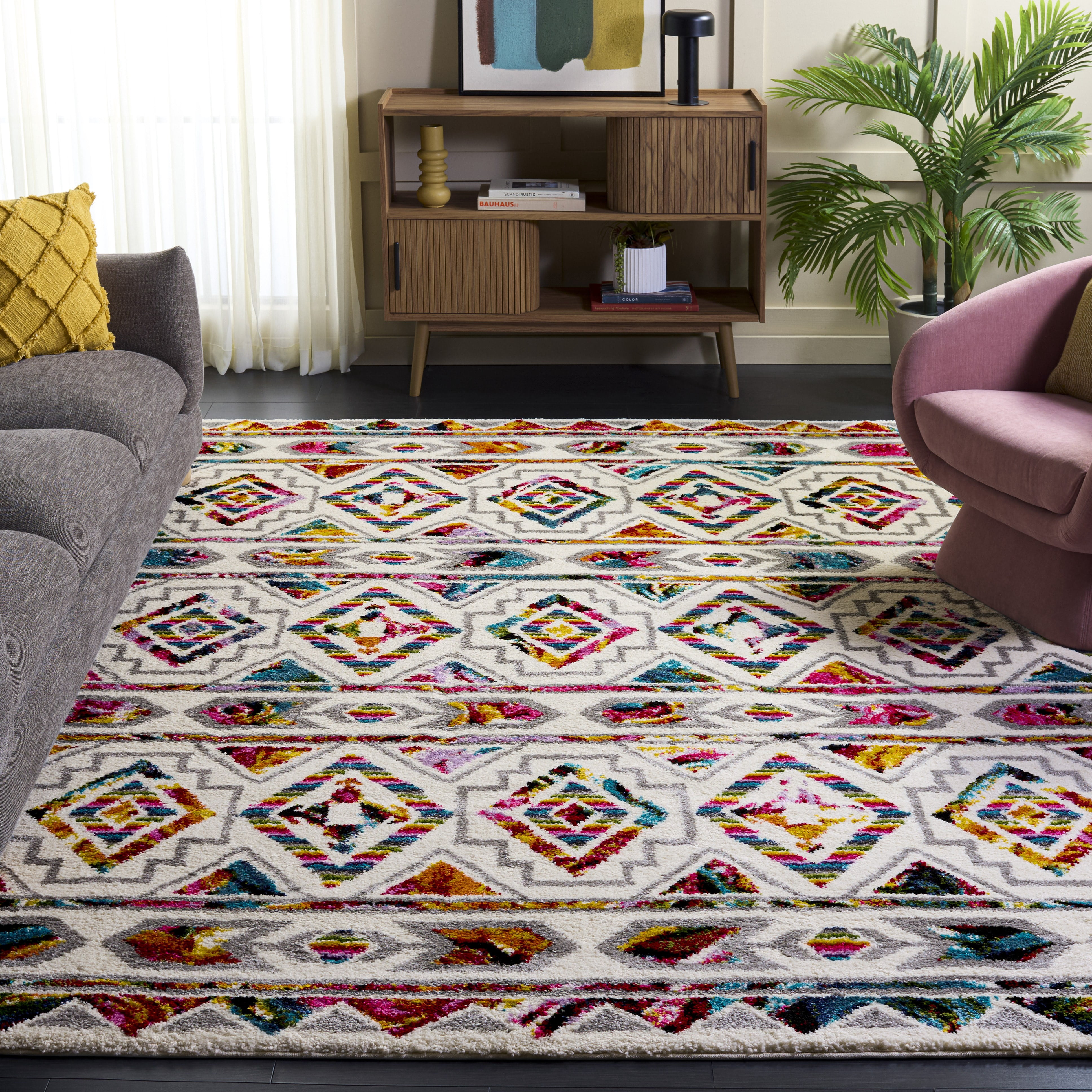 Safavieh Fiesta Shag Geometric Shag Area Rug, Cream/Multi, 9' x 12'