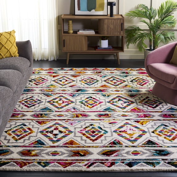 Safavieh Fiesta Shag Geometric Shag Area Rug, Cream/Multi, 9' x 12'