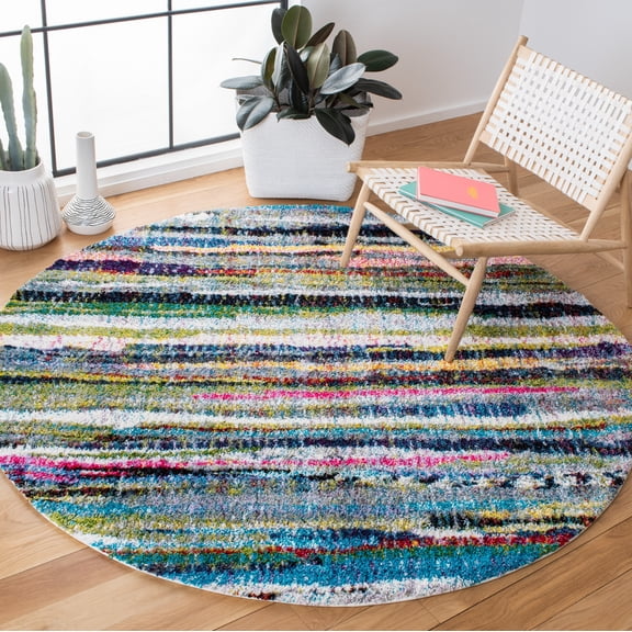 Safavieh Fiesta Willie Striped Shag Area Rug, Multi, 6'7" x 6'7" Round
