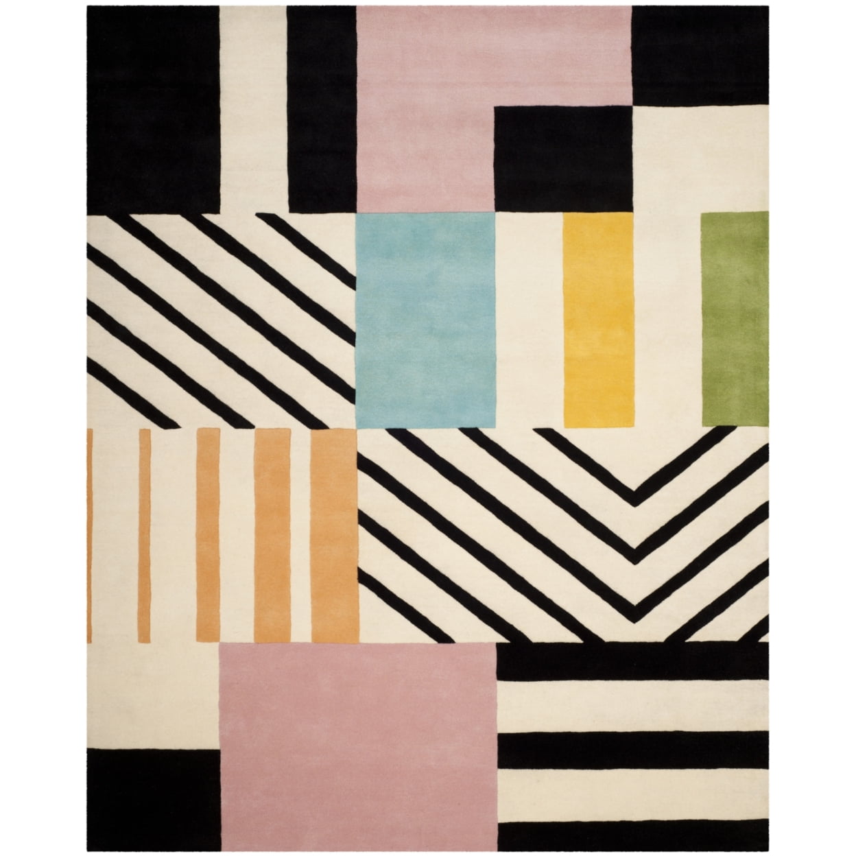 Hand-Tufted Art Deco Ivory & Black Wool Rug, 2' x 3'
