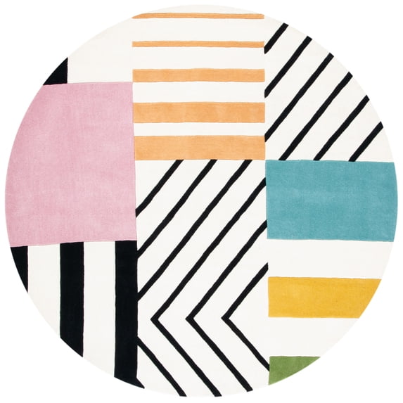SAFAVIEH Fifth Avenue Bronagh Geometric Wool Area Rug, 7' x 7' Round, Ivory/Black