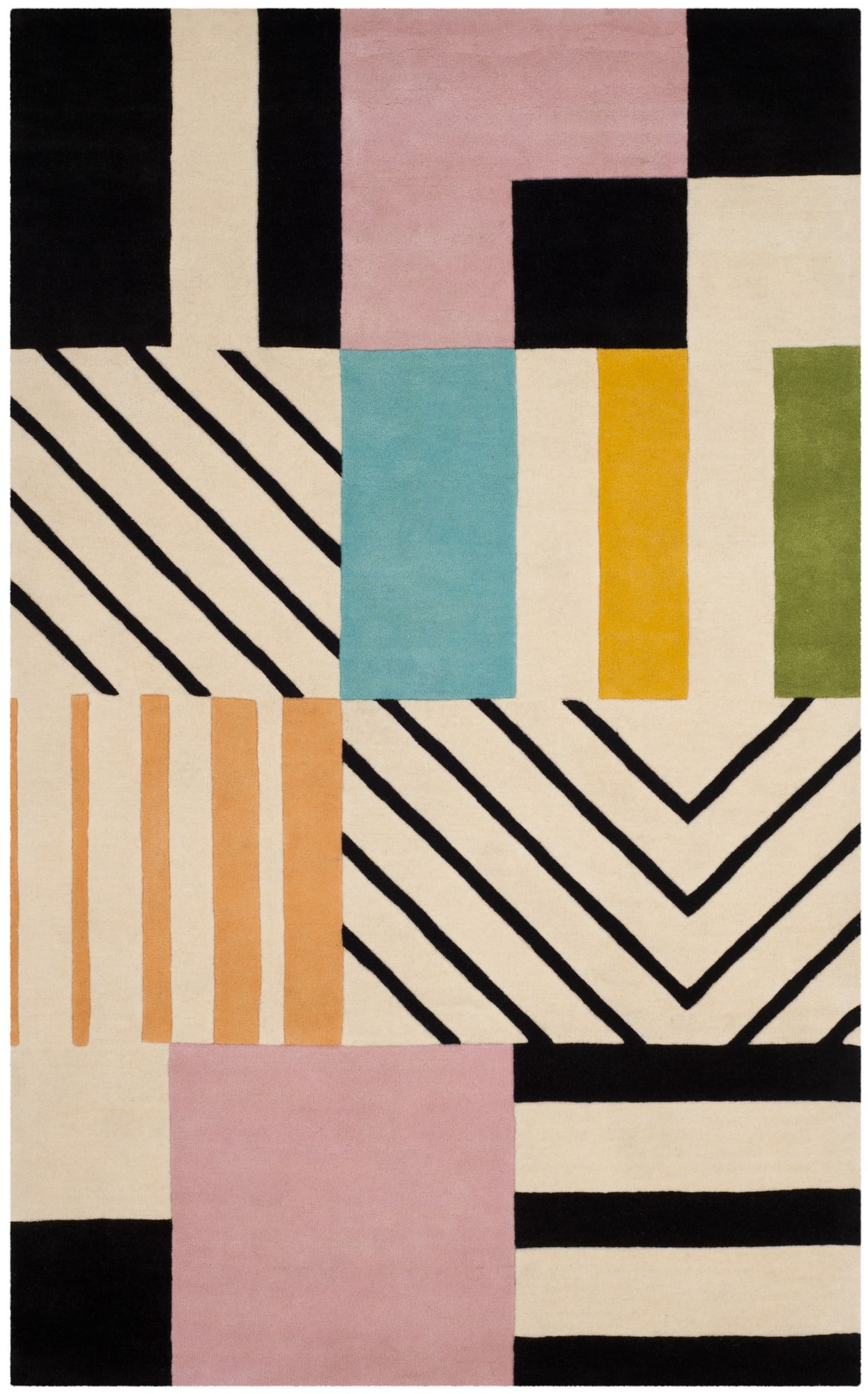 Hand-Tufted Art Deco Ivory & Black Wool Rug, 2' x 3'