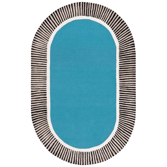 SAFAVIEH Fifth Avenue Clotilda Bordered Area Rug, Blue/Black, 6' x 9' Oval