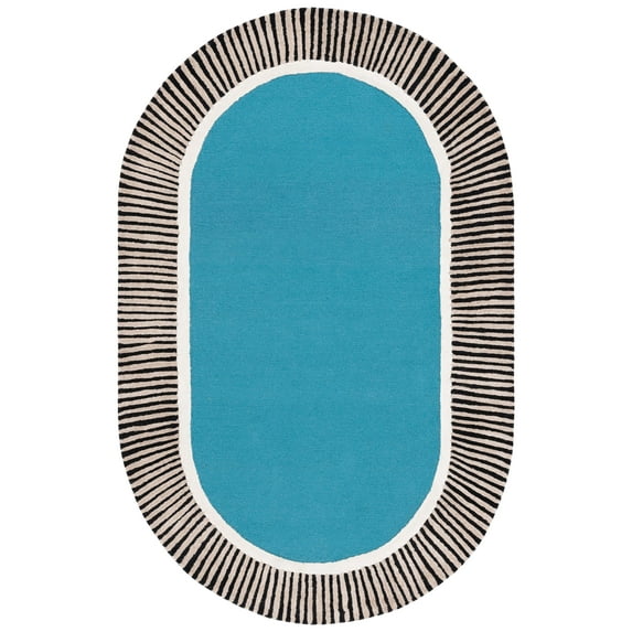 SAFAVIEH Fifth Avenue Clotilda Bordered Area Rug, Blue/Black, 6' x 9' Oval