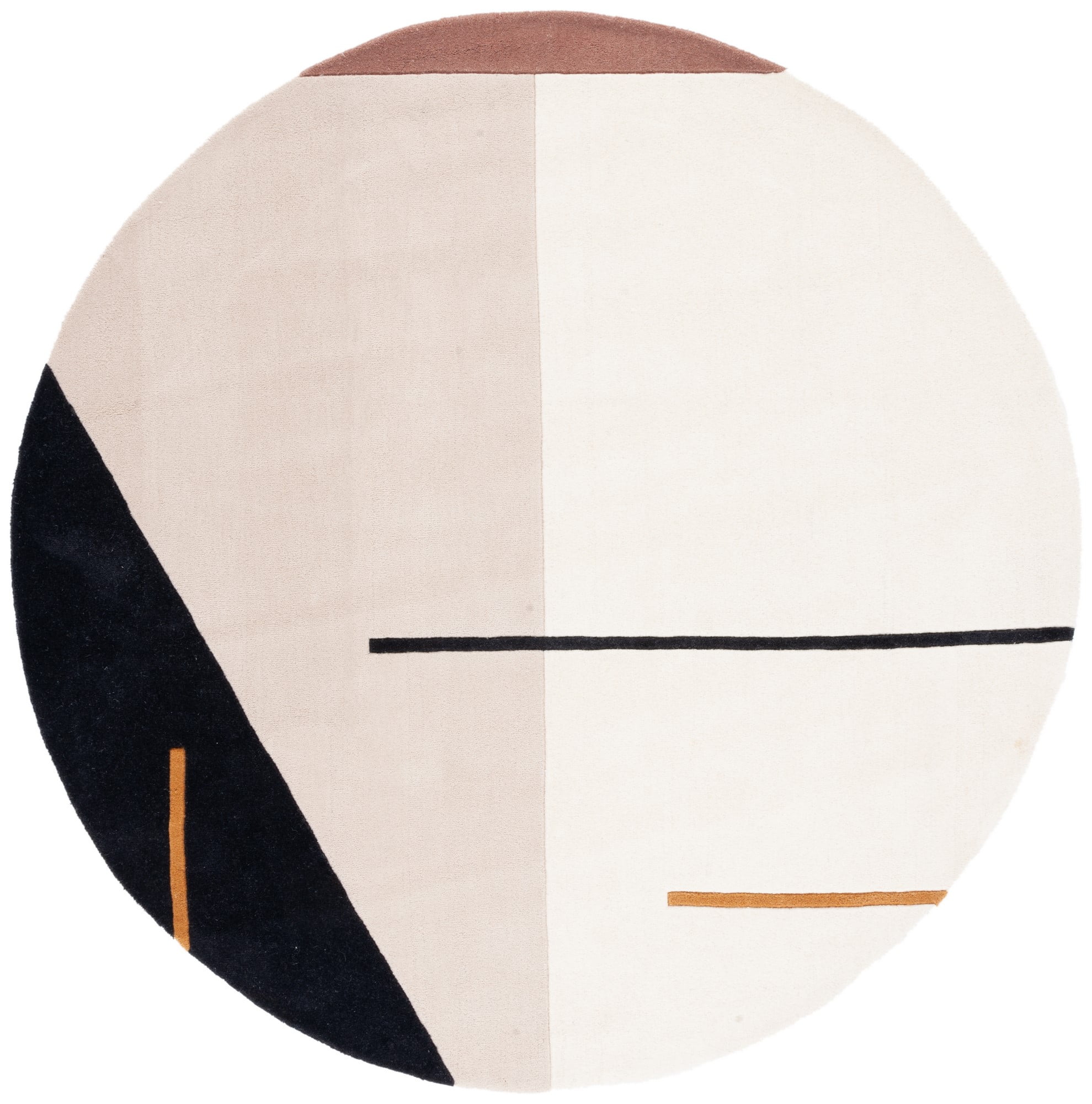 Round Black and Ivory Wool Silk Abstract Tufted Area Rug