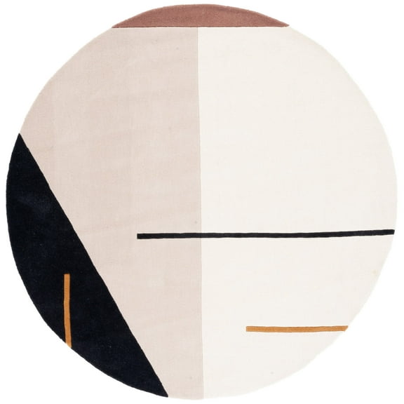SAFAVIEH Fifth Avenue Dawa Abstract Area Rug, Ivory/Black, 3' x 3' Round