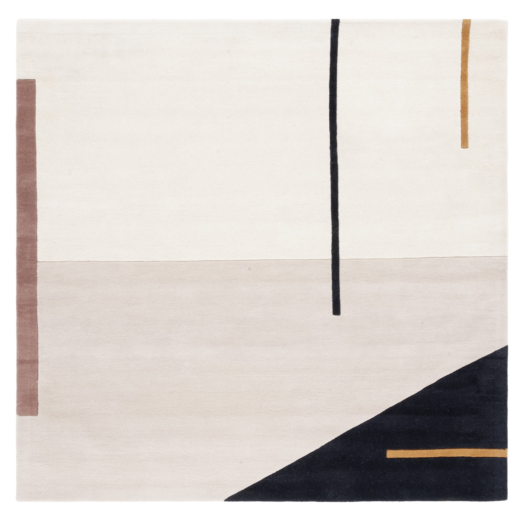 Art Deco Inspired 3' Square Black and Ivory Tufted Wool Accent Rug