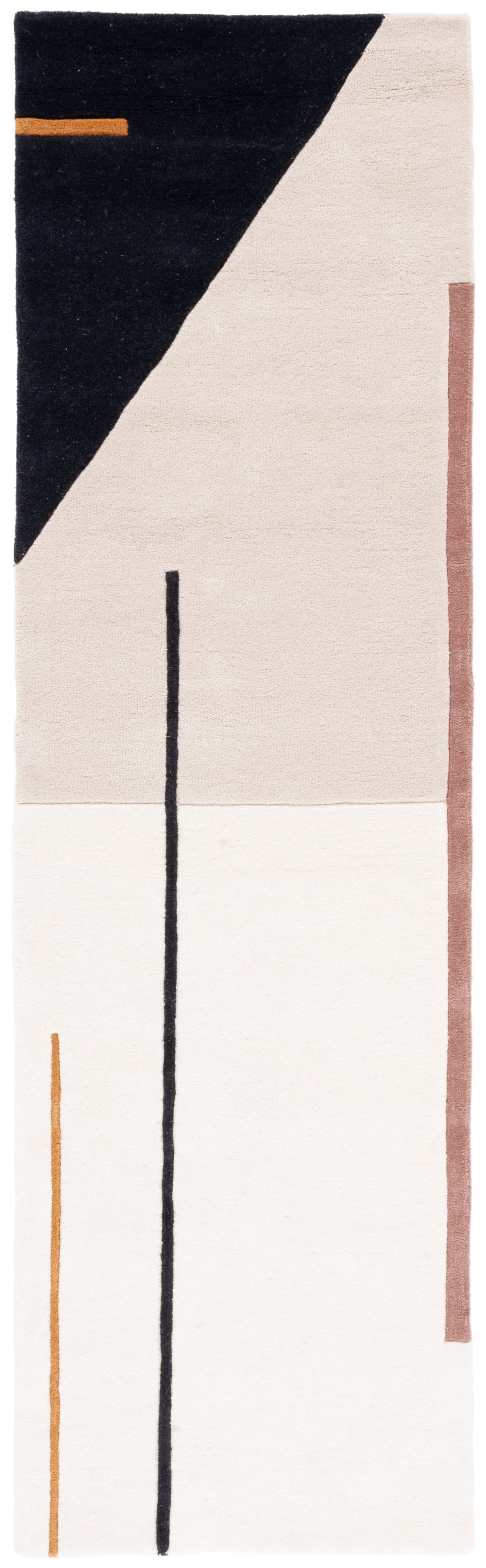Ivory and Black Wool Handmade Tufted Runner Rug, 2'3" x 6'