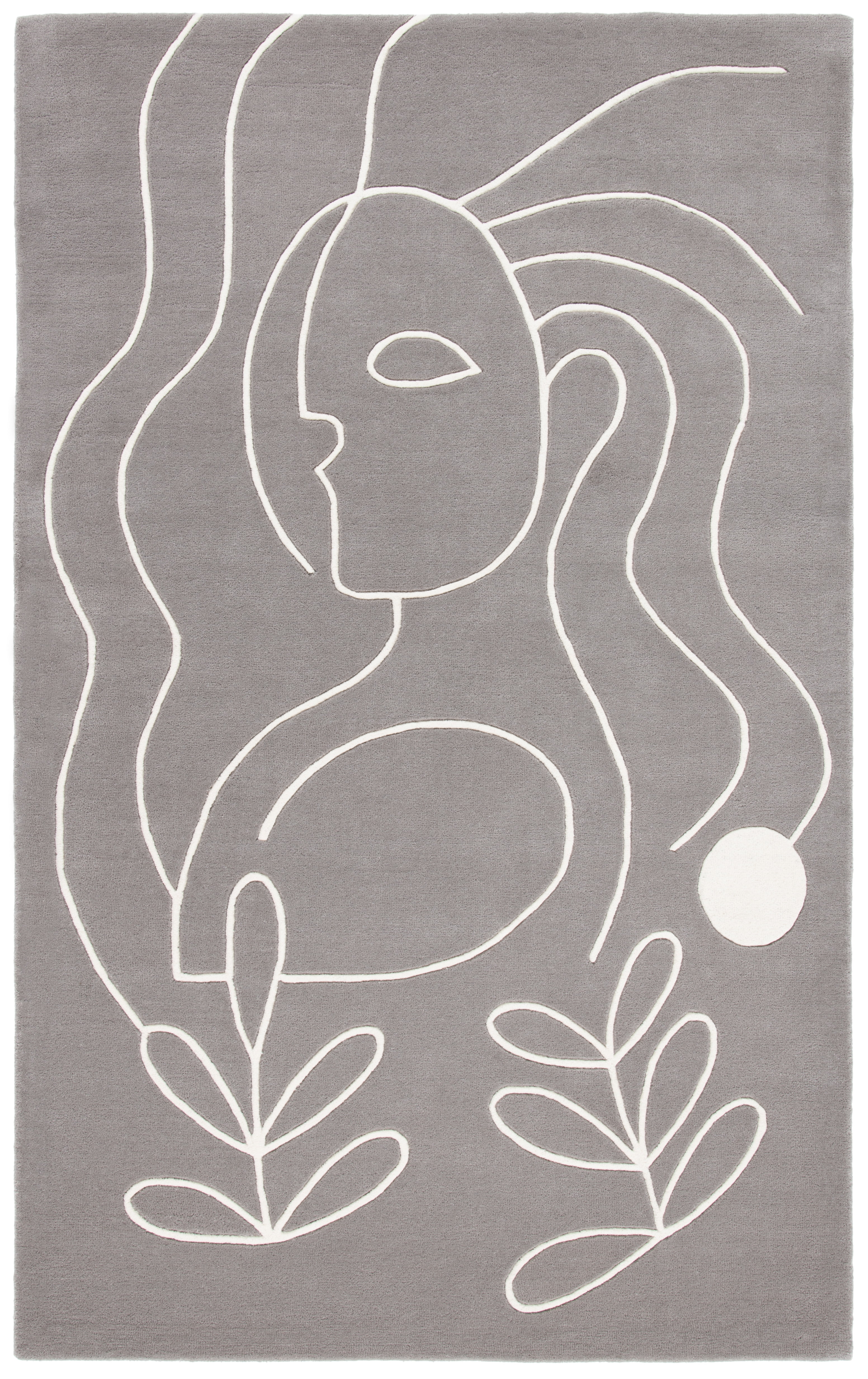 Grey and Ivory Abstract Tufted Wool Silk Area Rug
