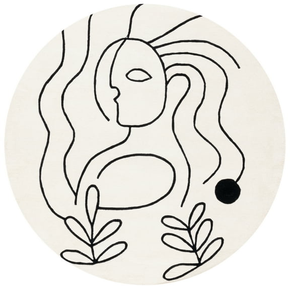 SAFAVIEH Fifth Avenue Dawson Abstract Area Rug, Ivory/Black, 7' x 7' Round