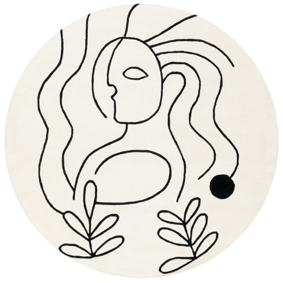 SAFAVIEH Fifth Avenue Dawson Abstract Area Rug, Ivory/Black, 7' x 7' Round