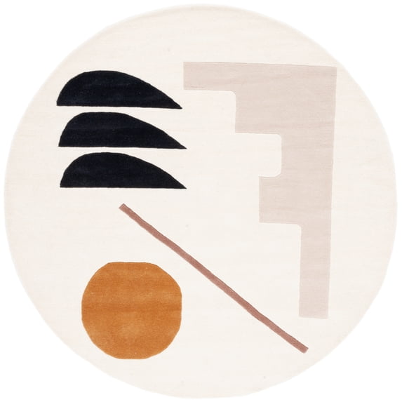 SAFAVIEH Fifth Avenue Deacon Abstract Area Rug, Ivory/Brown, 3' x 3' Round