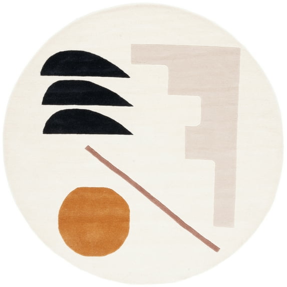 SAFAVIEH Fifth Avenue Deacon Abstract Area Rug, Ivory/Brown, 7' x 7' Round