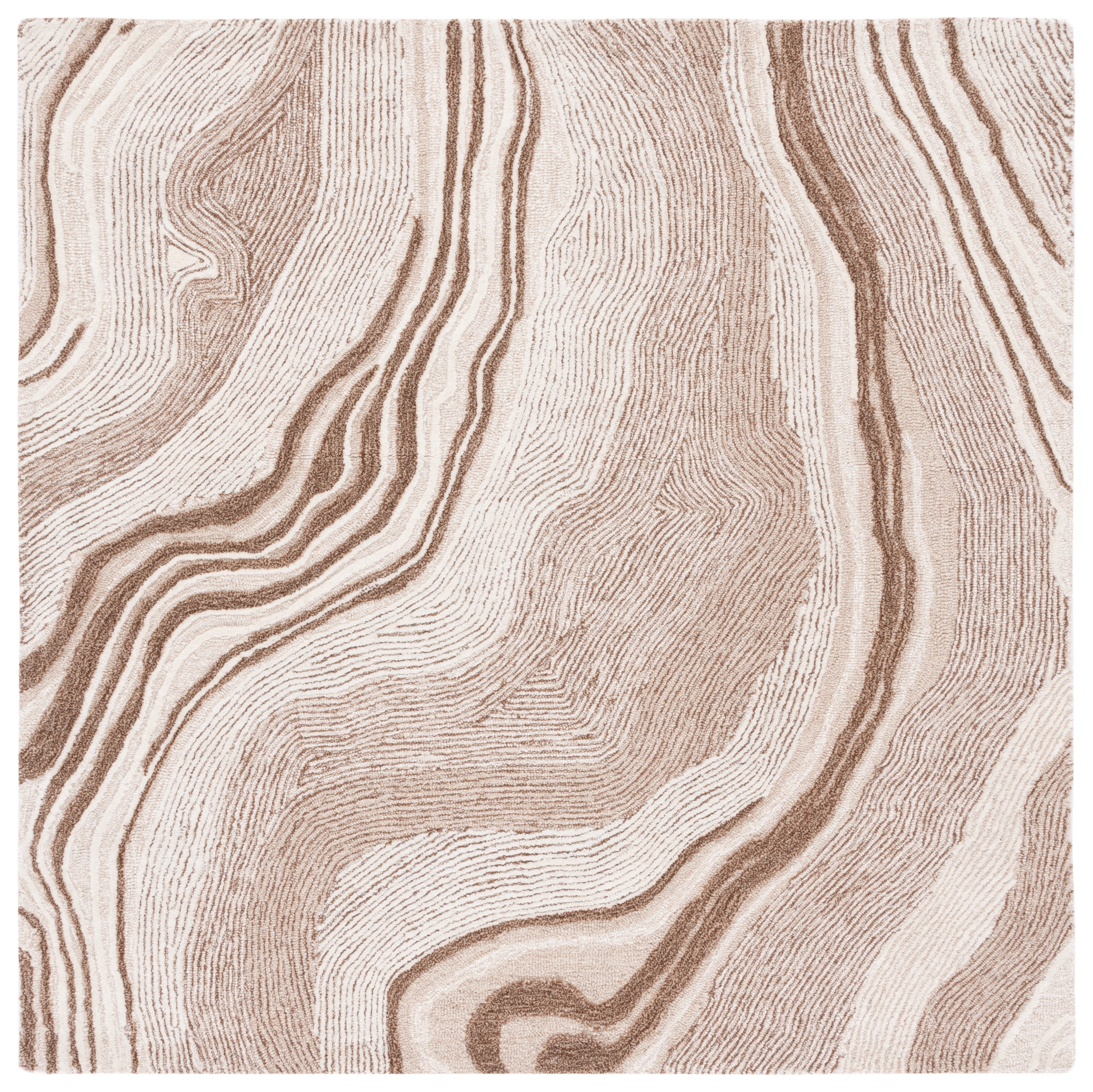 Ivory Handmade Tufted Wool Abstract Square Area Rug