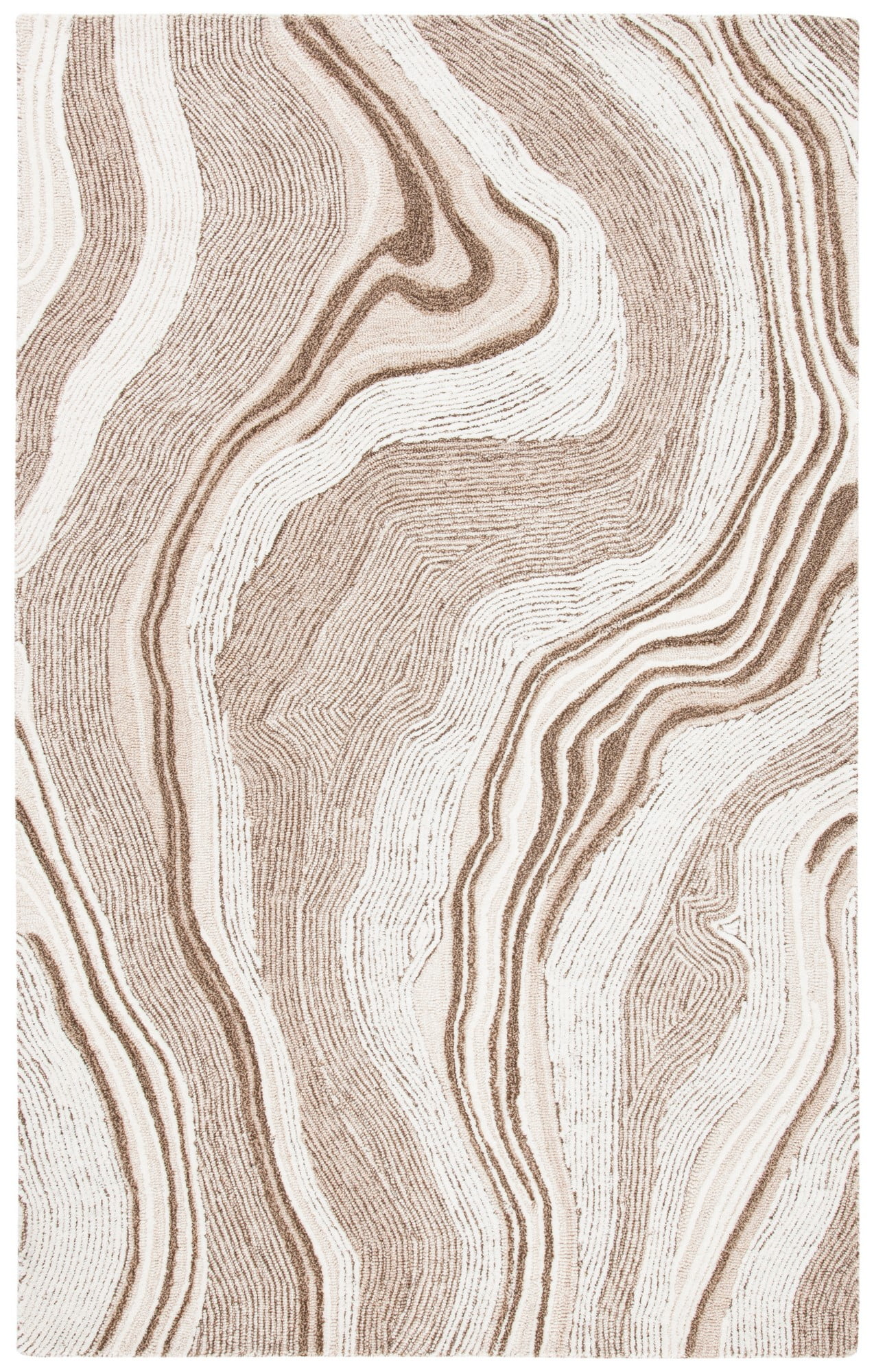 Ivory and Beige Abstract Handmade Wool and Silk Rug