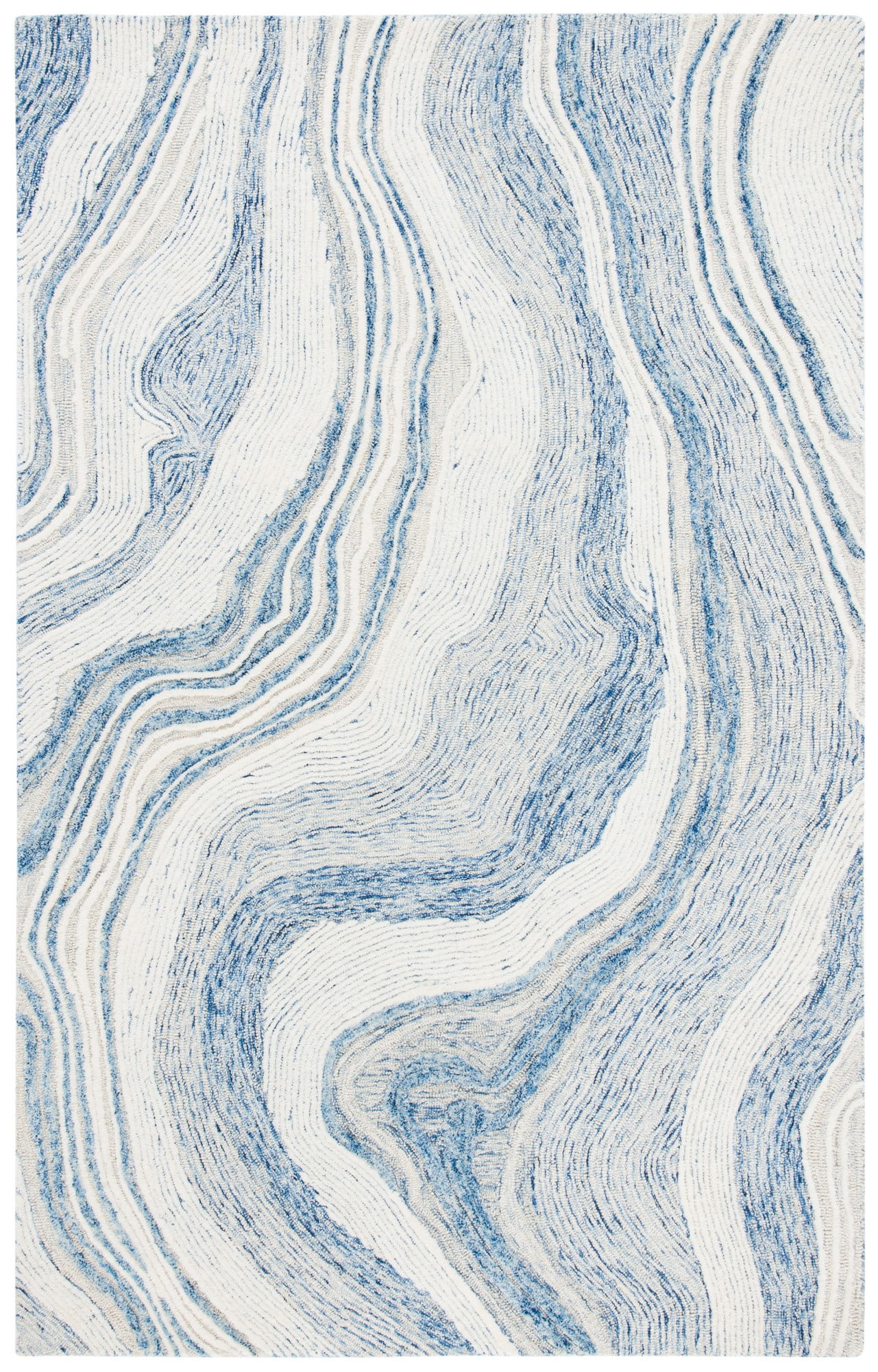 Art Deco Inspired Hand-Tufted Wool Area Rug in Vivid Blue
