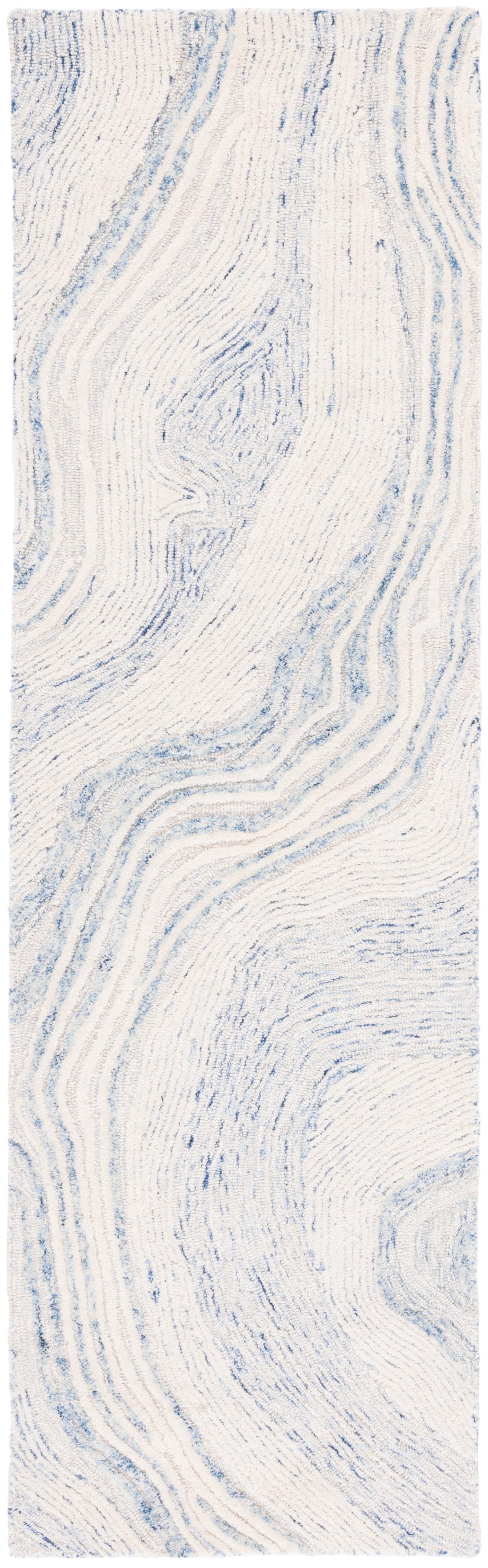 Handmade Blue and Ivory Wool Tufted Reversible Rug, 2' 3" x 8'