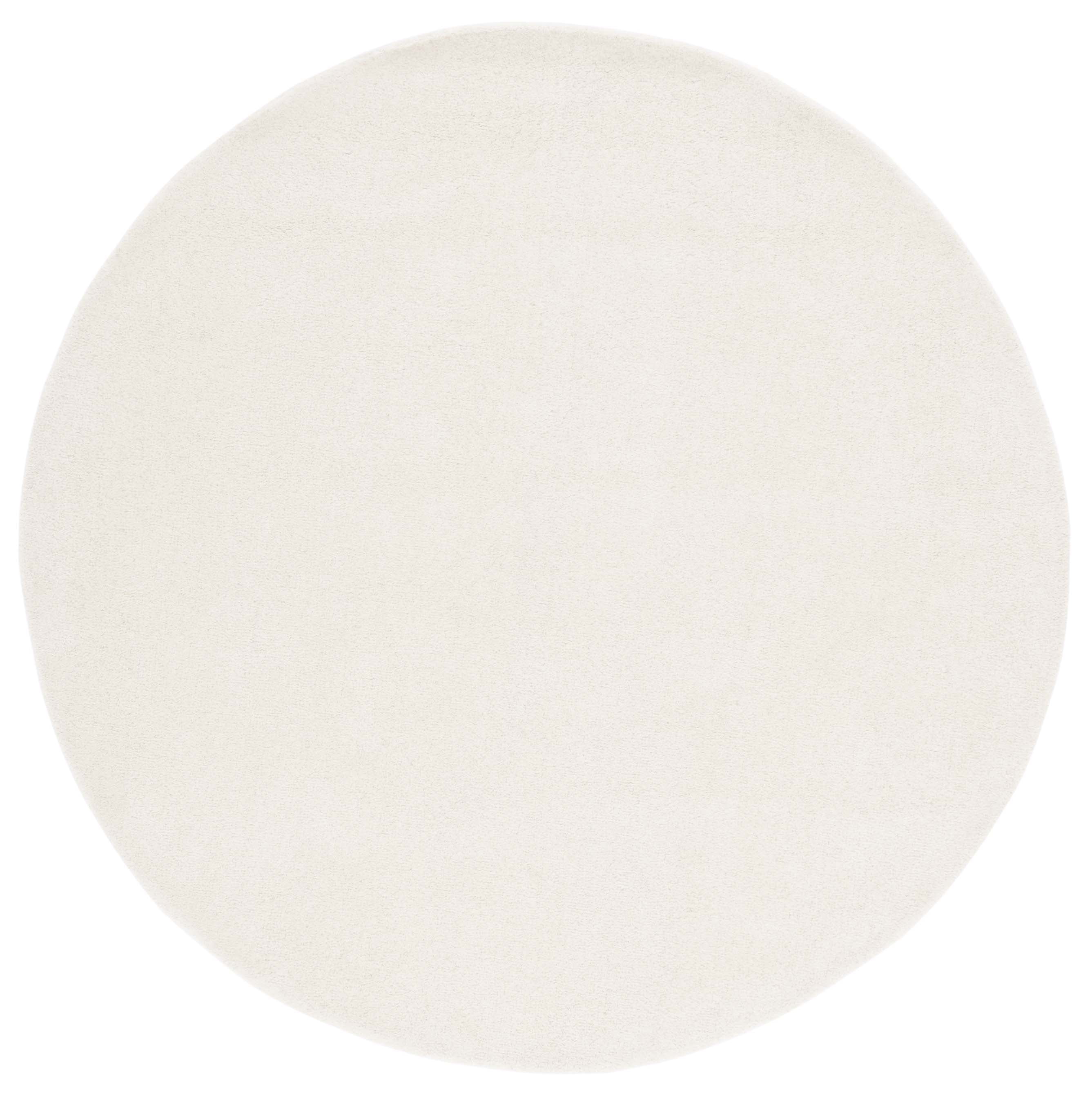 Ivory Braided Round Wool and Silk Area Rug, 5' Diameter