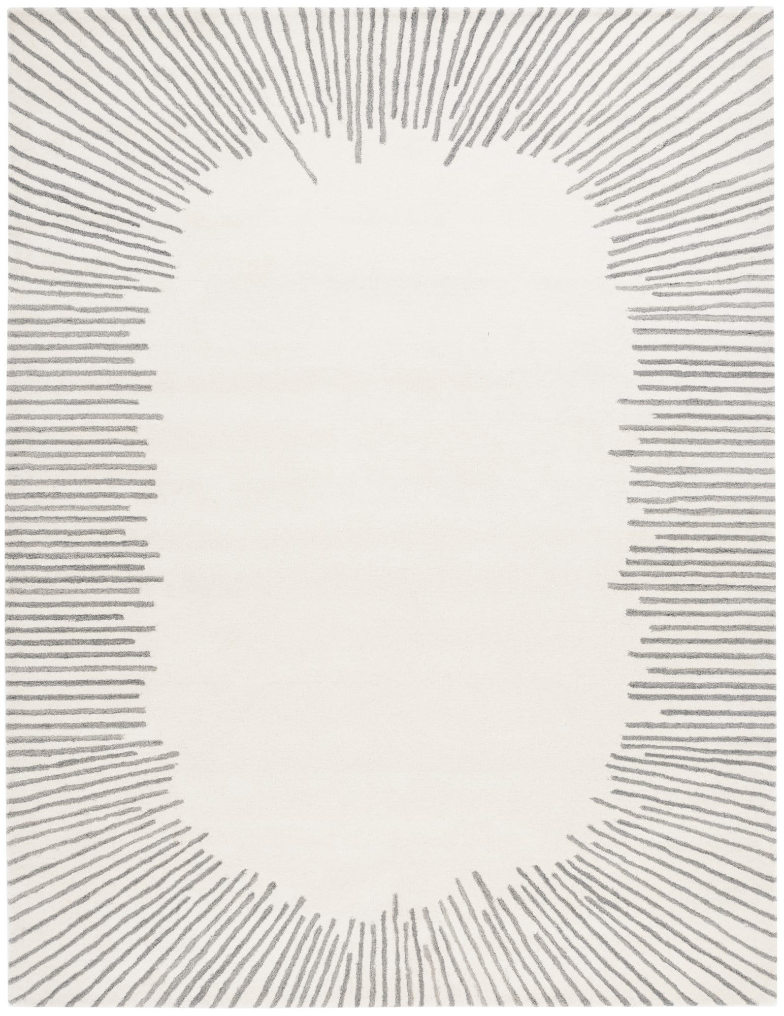 Ivory and Grey Tufted Wool Silk Area Rug, 8' x 10'