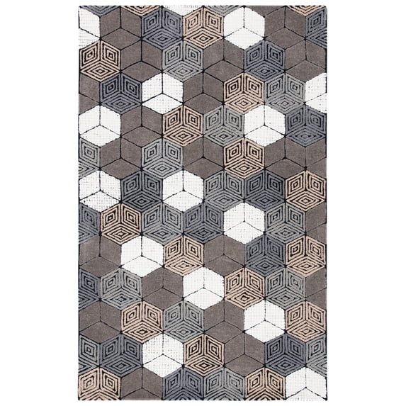 SAFAVIEH Fifth Avenue Dedan Geometric Wool Area Rug, Ivory/Grey, 4' x 6'