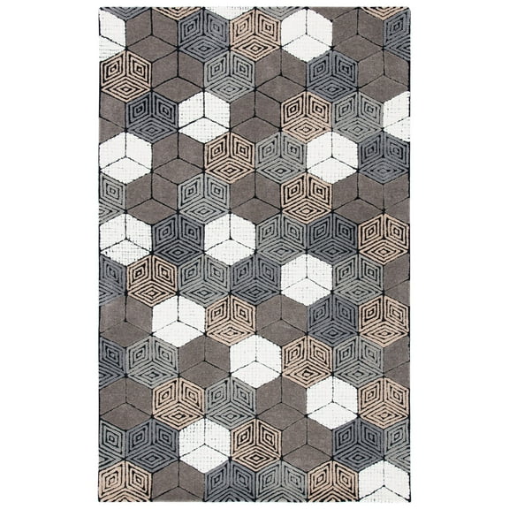 SAFAVIEH Fifth Avenue Dedan Geometric Wool Area Rug, Ivory/Grey, 5' x 8'