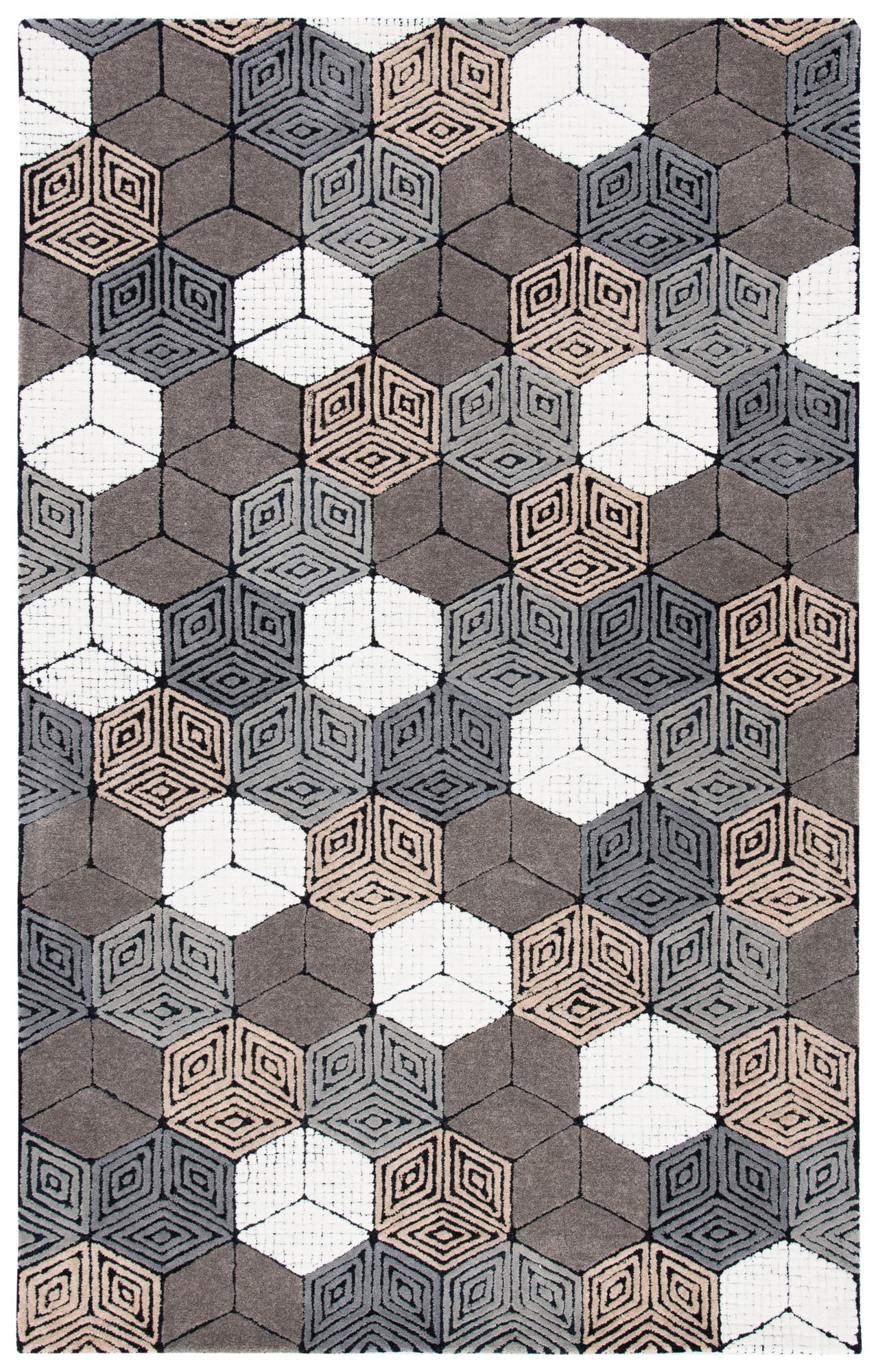 SAFAVIEH Fifth Avenue Dedan Geometric Wool Area Rug, Ivory/Grey, 6' x 9'