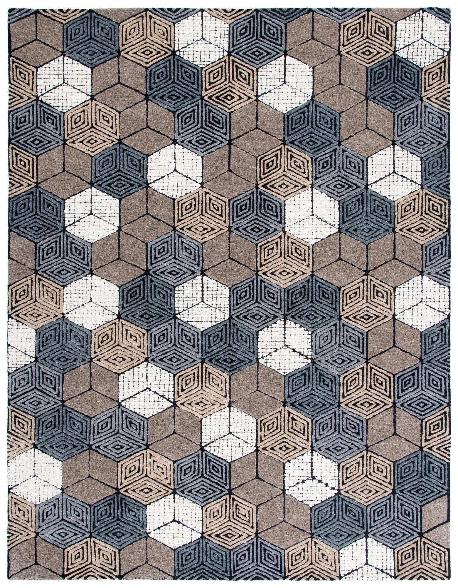SAFAVIEH Fifth Avenue Dedan Geometric Wool Area Rug, Ivory/Grey, 8' x 10'