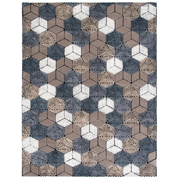 SAFAVIEH Fifth Avenue Dedan Geometric Wool Area Rug, Ivory/Grey, 8' x 10'