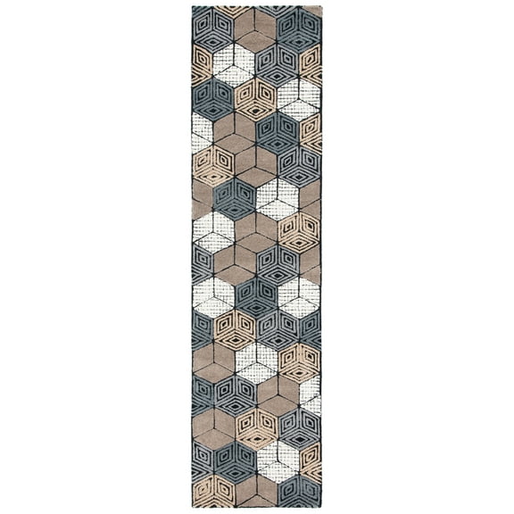SAFAVIEH Fifth Avenue Dedan Geometric Wool Runner Rug, Ivory/Grey, 2'3" x 9'