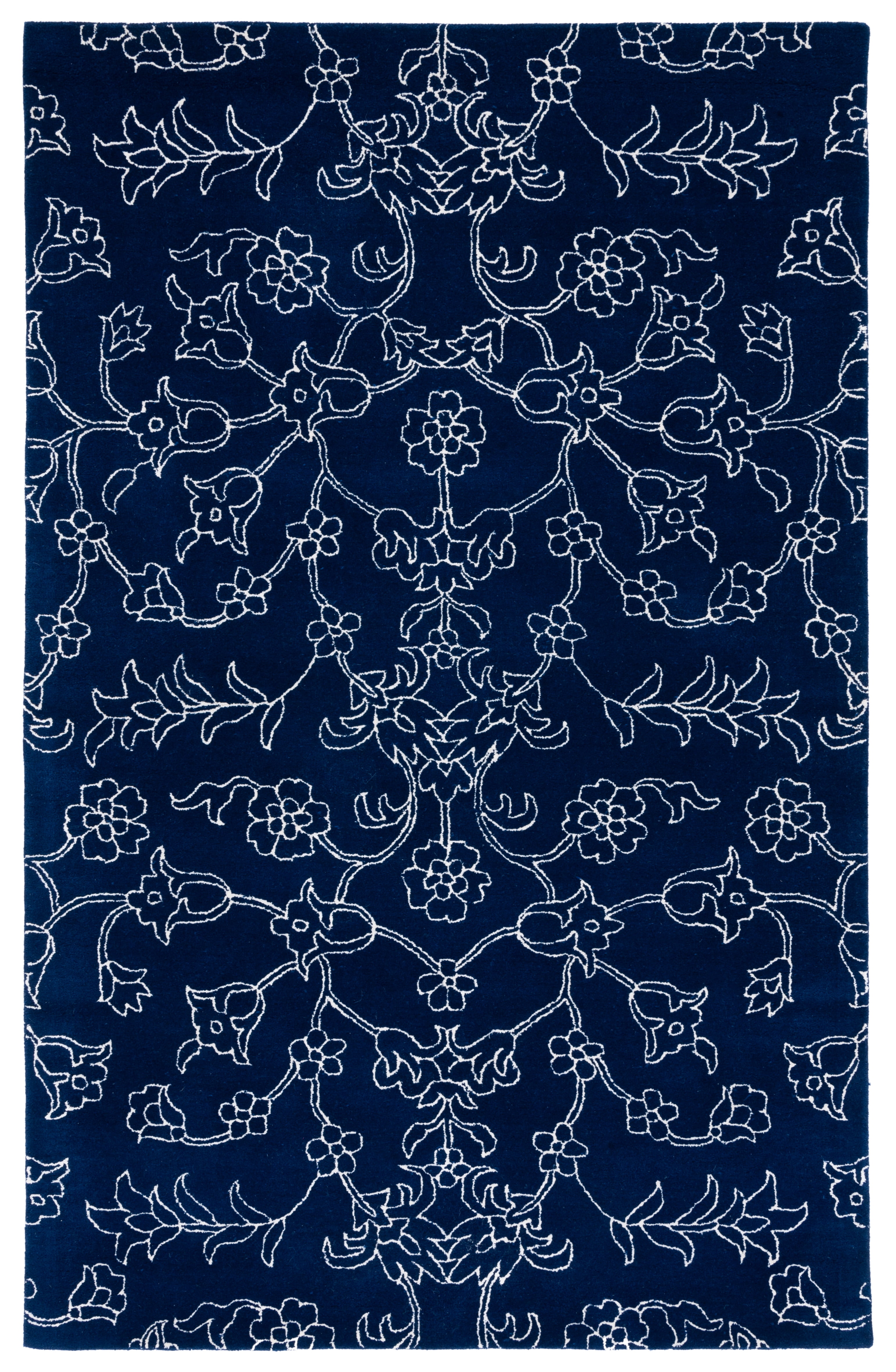 Navy/Ivory Floral Tufted Wool & Silk 3' x 5' Area Rug