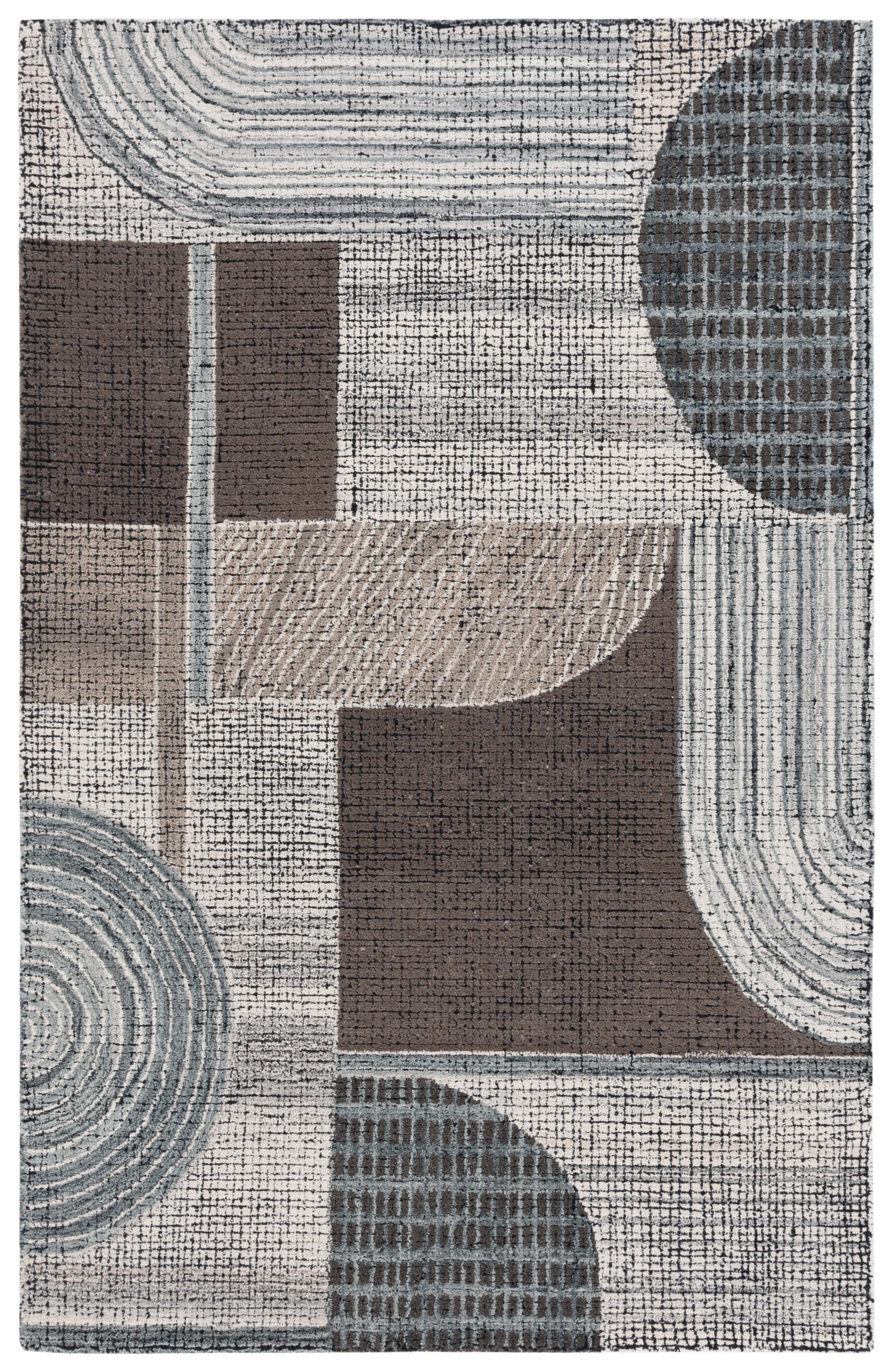 Ivory and Gray Hand-Tufted Wool Abstract Area Rug, 5' x 8'