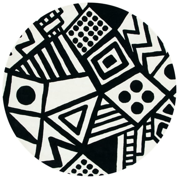 SAFAVIEH Fifth Avenue Isibeal Abstract Wool Area Rug, 7' x 7' Round, Ivory/Black