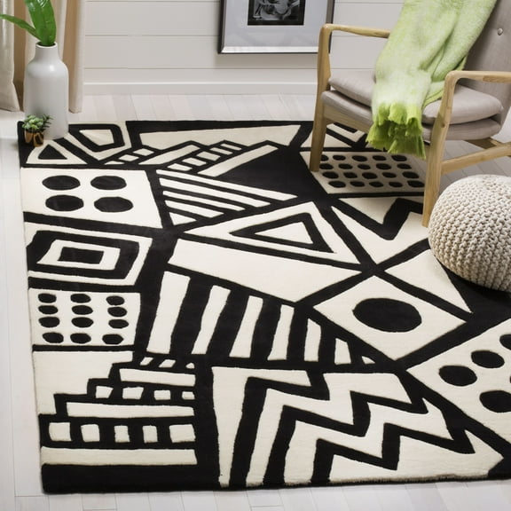 SAFAVIEH Fifth Avenue Isibeal Geometric Area Rug, Ivory/Black, 4' x 6'