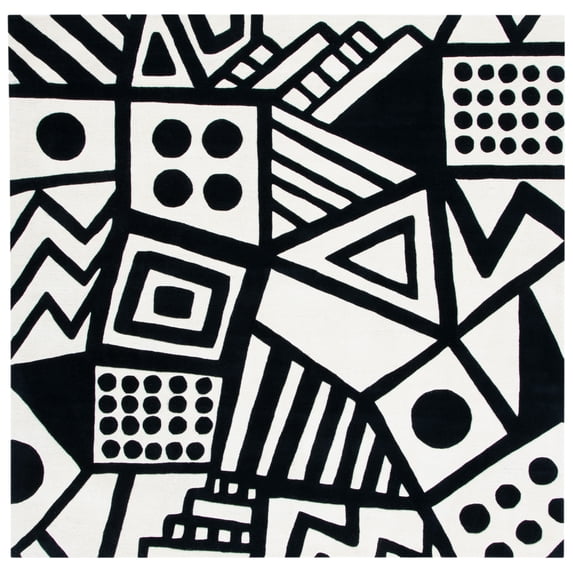 SAFAVIEH Fifth Avenue Isibeal Geometric Area Rug, Ivory/Black, 7' x 7' Square