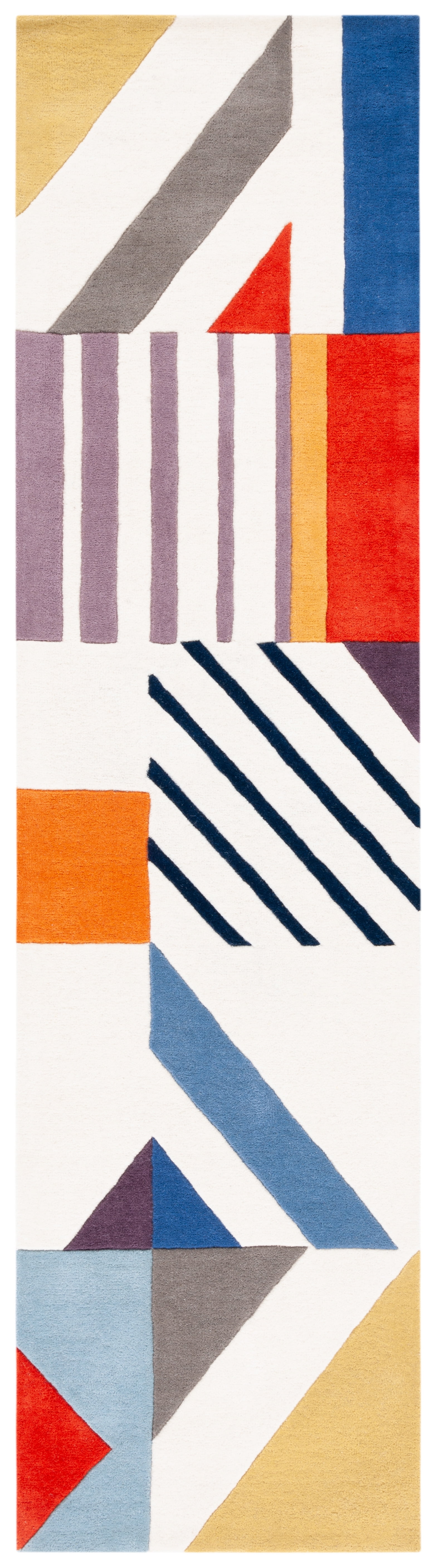 Handmade Ivory Wool Geometric Runner Rug 2'3" x 9'