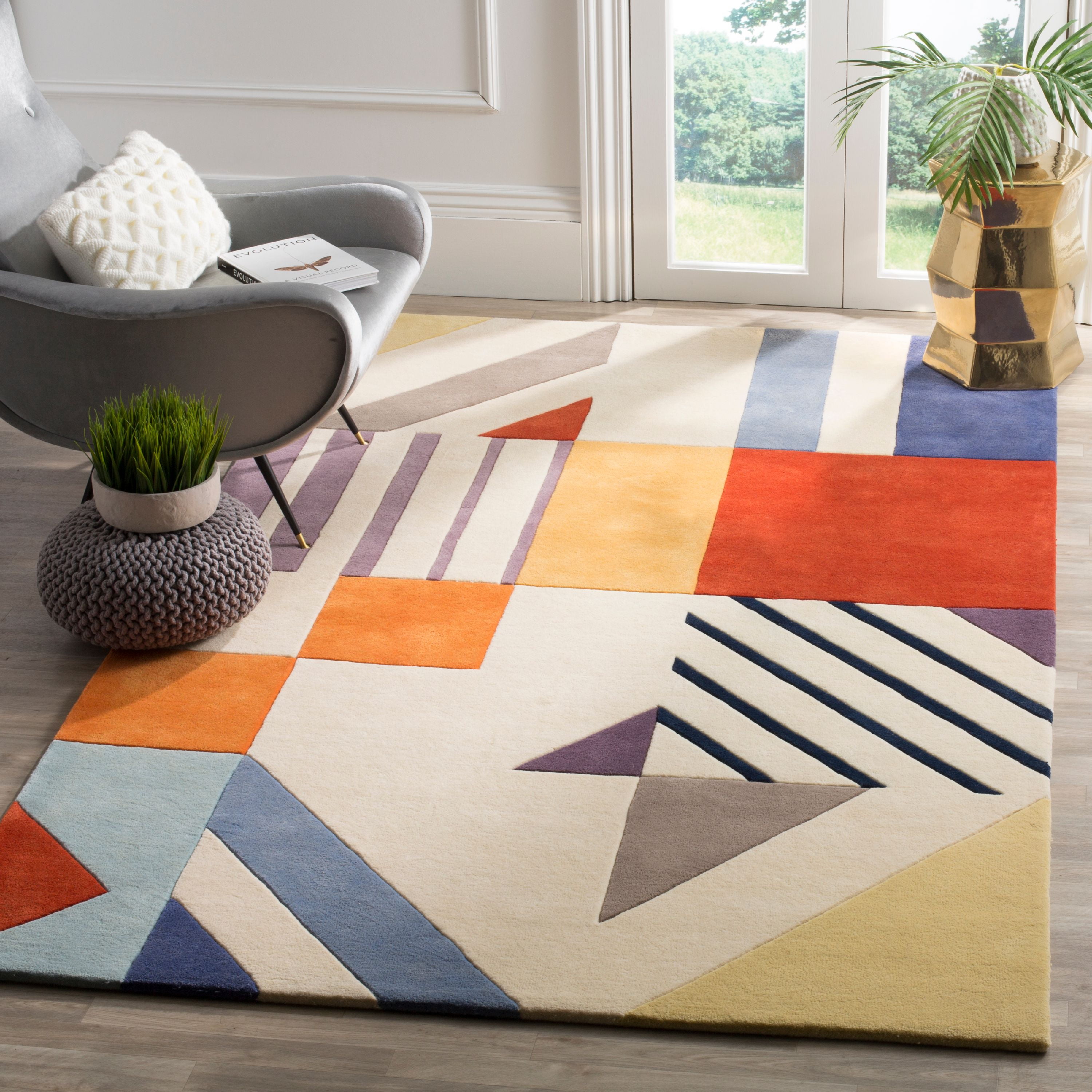 Ivory Geometric Hand Tufted Wool 8' x 10' Area Rug
