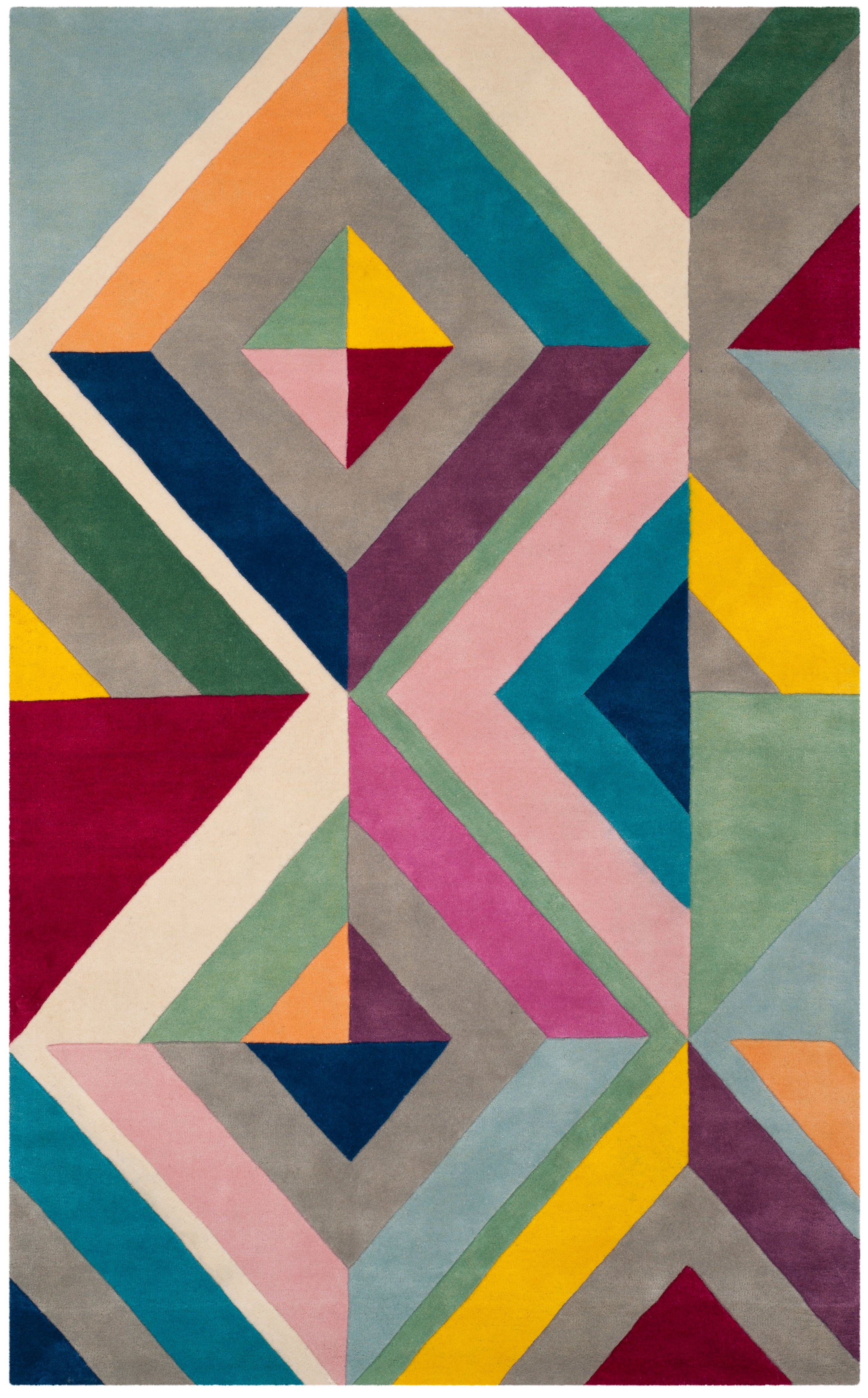 Gray and Multicolor Handmade Wool Geometric Area Rug