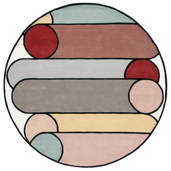 SAFAVIEH Fifth Avenue Wesley Abstract Area Rug, Ivory/Multi, 7' x 7' Round