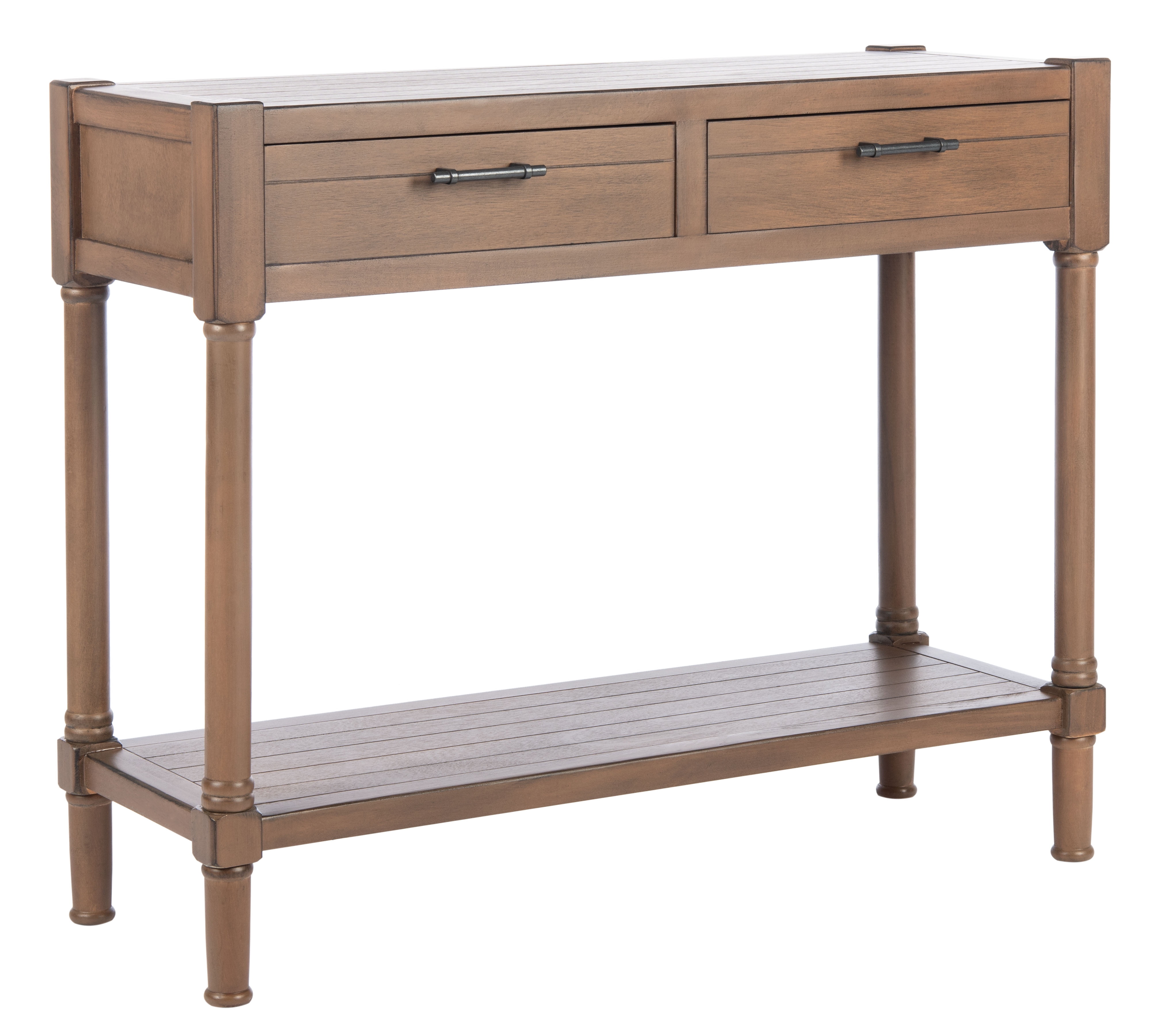 Filbert Brown Wood and Metal Console Table with Storage