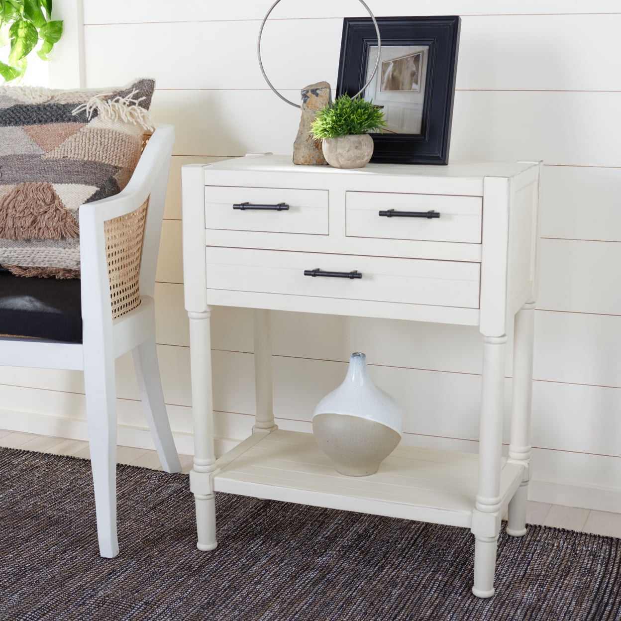 Filbert Distressed White 28'' Wood & Metal Console Table with Storage