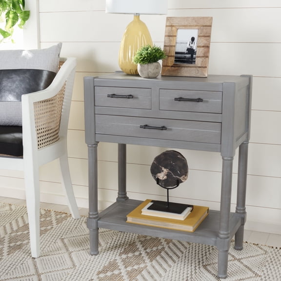 SAFAVIEH Filbert Solid 3 Drawer Console Table, White Washed Grey