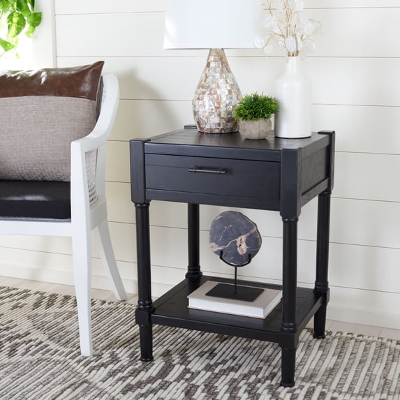 SAFAVIEH Filbert Solid Rustic 1 Drawer Accent Table, Black