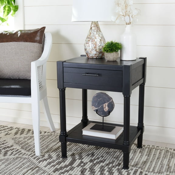 SAFAVIEH Filbert Solid Rustic 1 Drawer Accent Table, Black