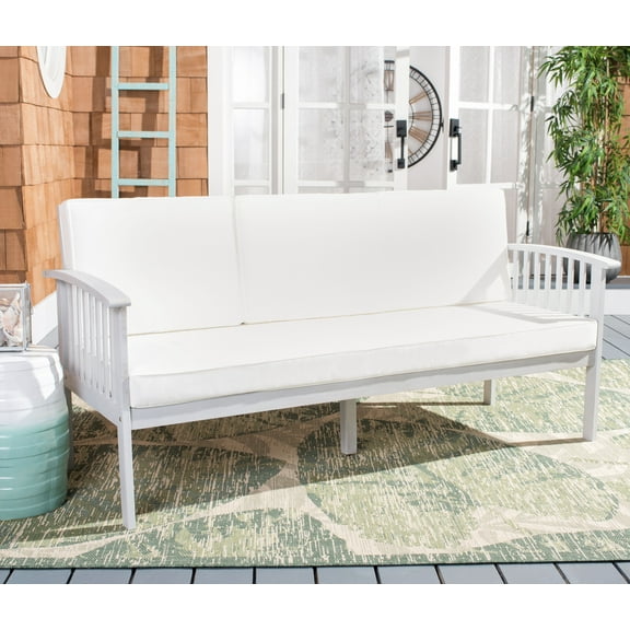 SAFAVIEH Finnick Outdoor Patio Sofa Bench, Grey/Beige