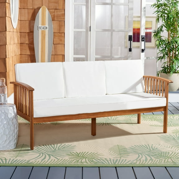 SAFAVIEH Finnick Outdoor Patio Sofa Bench, Natural/Beige